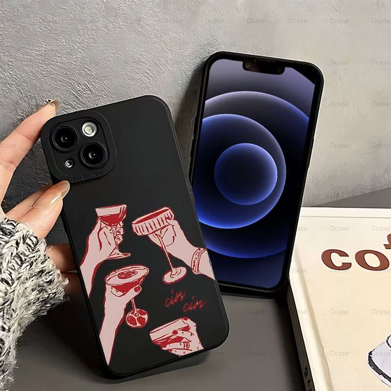 1Pc Black For iPhone 13 Mini Pink Mojito Phone Case