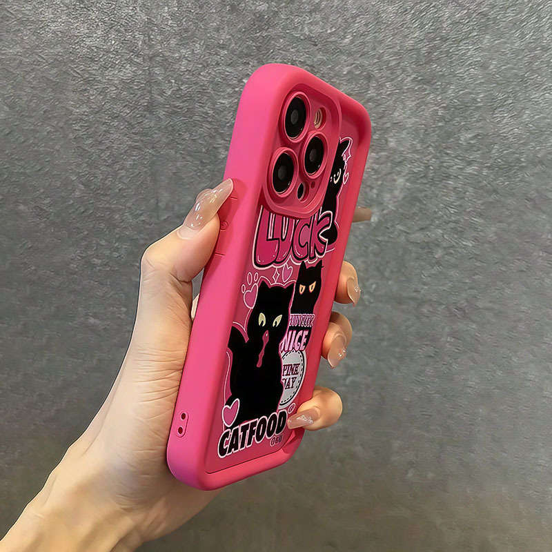 1Pc Rose Red For iPhone 8 Heart And Black Cat Phone Case