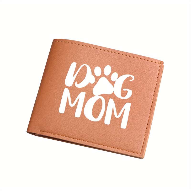 1pc "DOG MOM" Print Bifold WalletShort Business Casual Card Holder with Pockets Ideal Gift