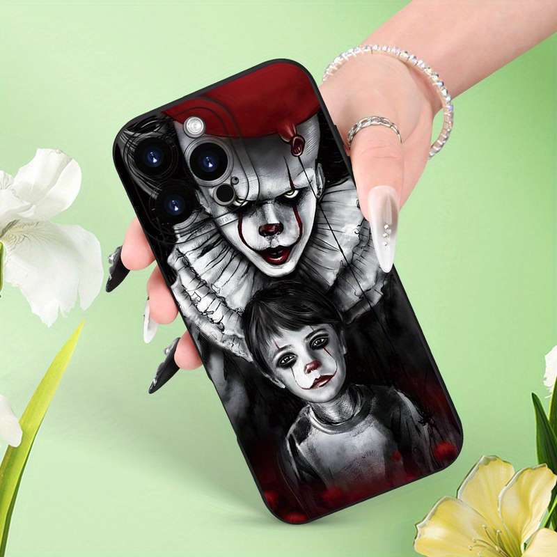 1Pc Black For iPhone XR Horror Clown And Little Girl Phone Case