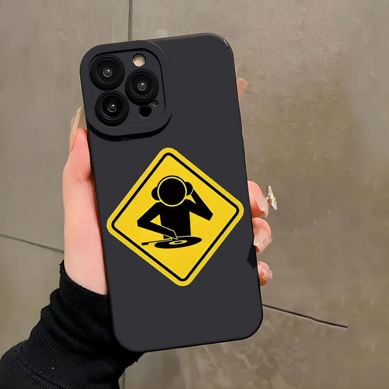 1Pc Black For iPhone XR Cartoon Safety Signs Phone Case