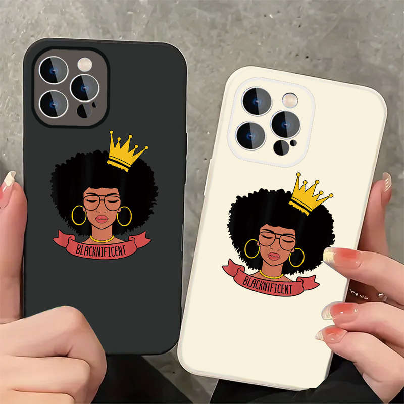 1Pc Black For iPhone 16 Plus Crown African Phone Case