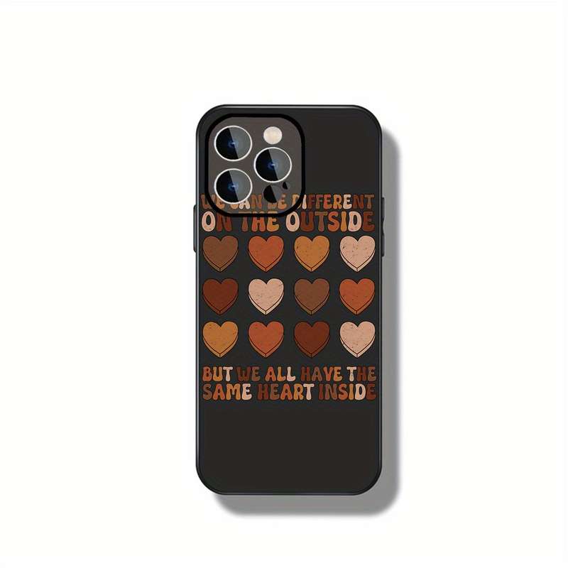 1Pc Black For iPhone 15 Pro Same Heart Pattern Phone Case