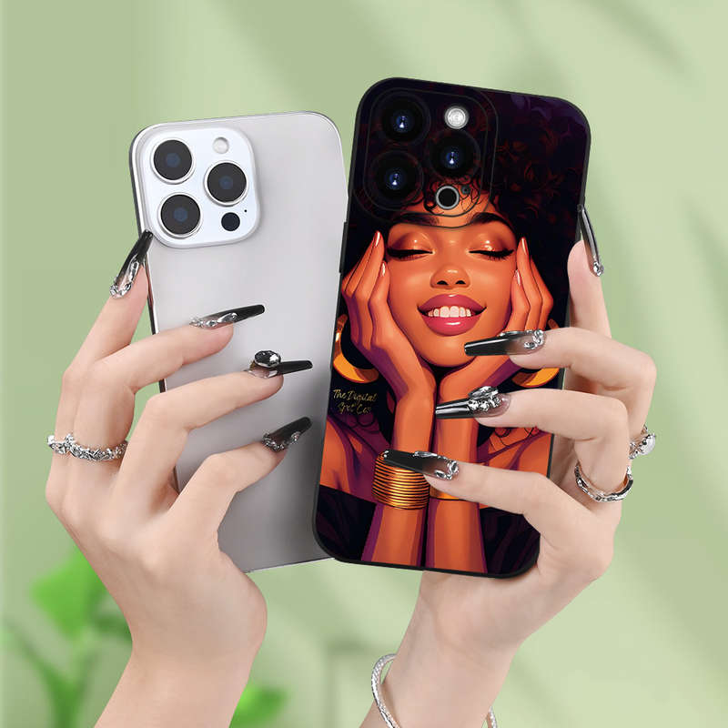 1Pc Black For iPhone XR African-Themed Girl Phone Case