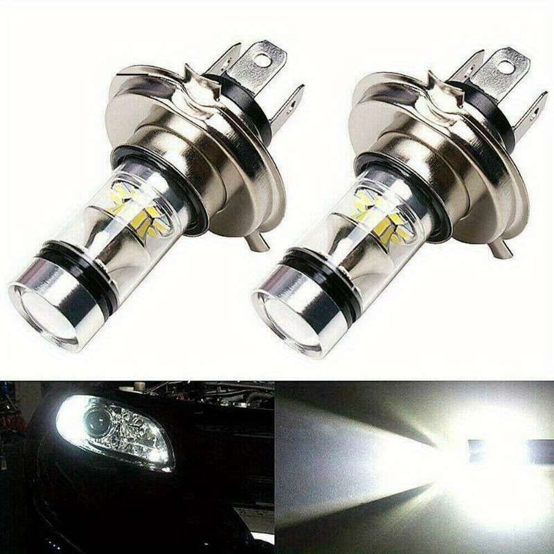 2pcs H4 9003 LED Car Fog Light Bulbs 12V 100W Low Beam 6500K White Light with Lens