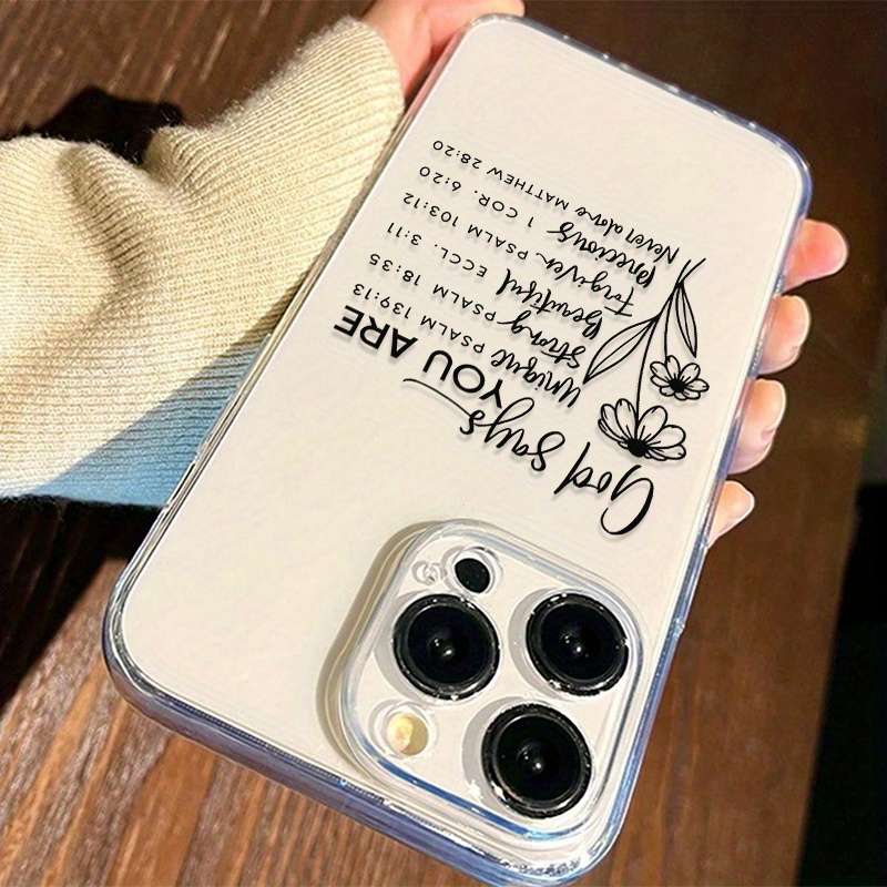 1Pc Transparent For iPhone 15 Pro Max Jesus Floral Slogan Phone Case