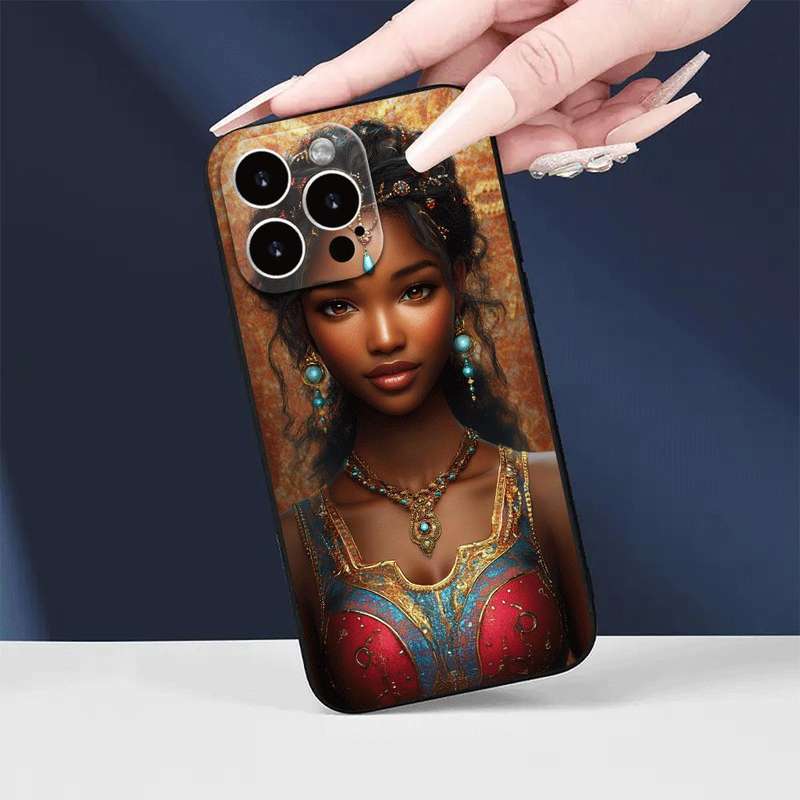 1Pc Black For iPhone 15 Pro African Woman Traditional Dress Phone Case