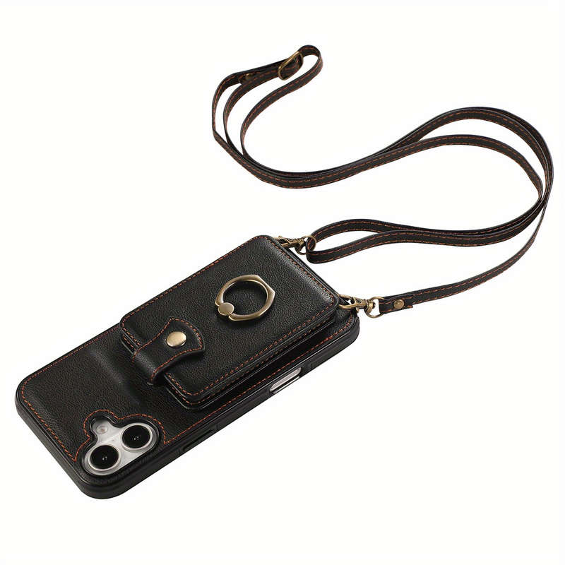 1Pc Black For iPhone 16 Protective Case Wallet Phone Case