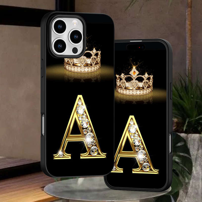1Pc Black For iPhone 12 Pro Max Crown Letter A Pattern Phone Case