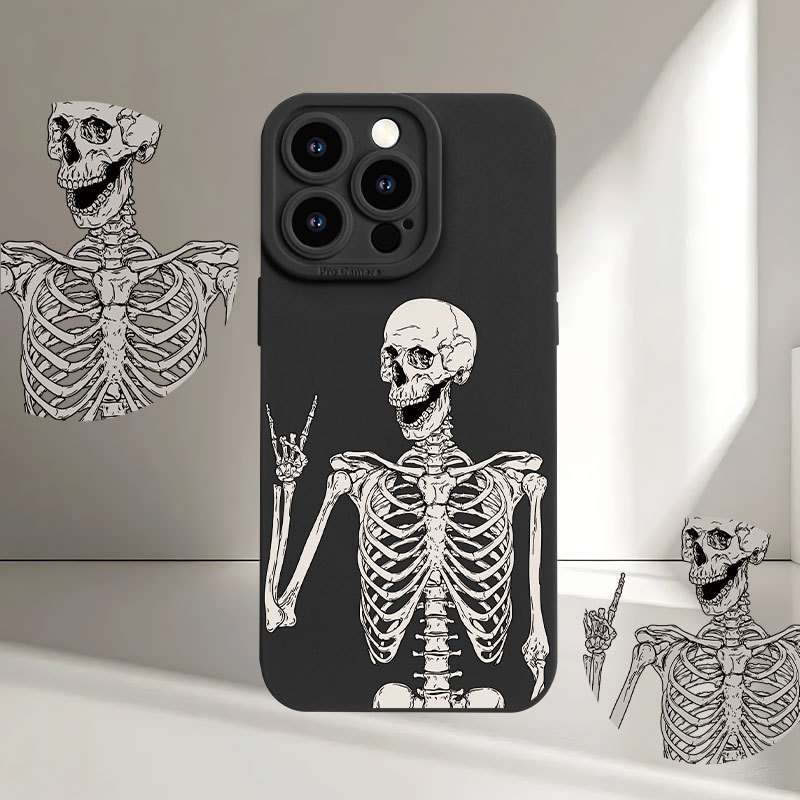 1Pc Black For iPhone XR Skeleton Biye Pattern Phone Case