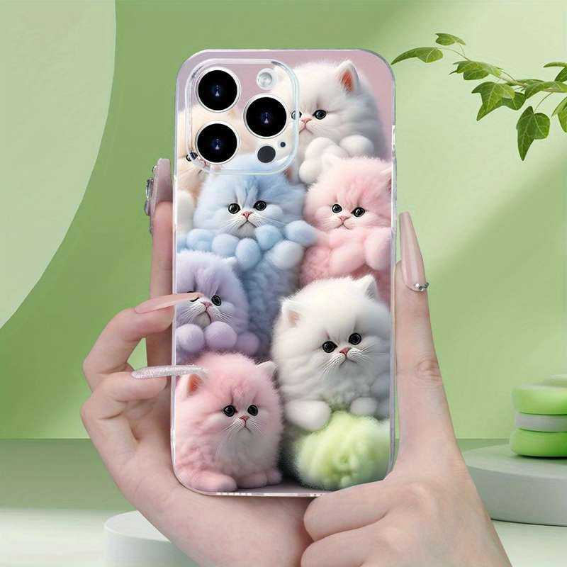 1Pc Transparent For iPhone XR Colorful Cute Kitten Phone Case