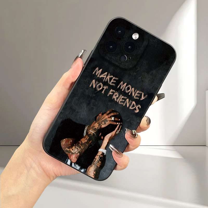 1Pc Black For iPhone 15 Pro Max Make Money Not Friends Phone Case