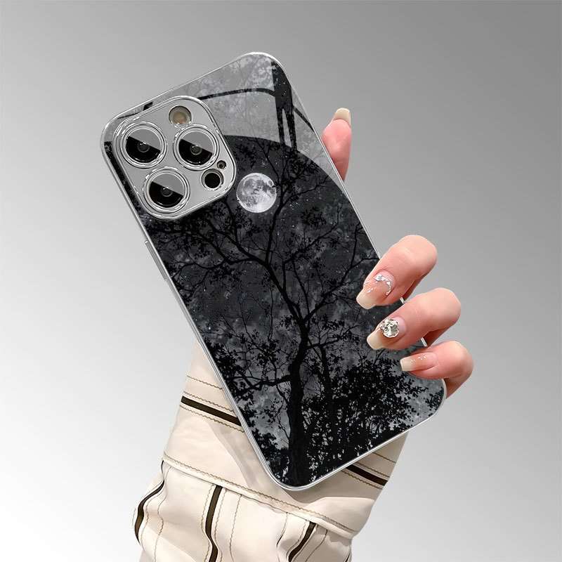 1Pc Mixed Color For iPhone 14 Plus Tree Moon Pattern Phone Case