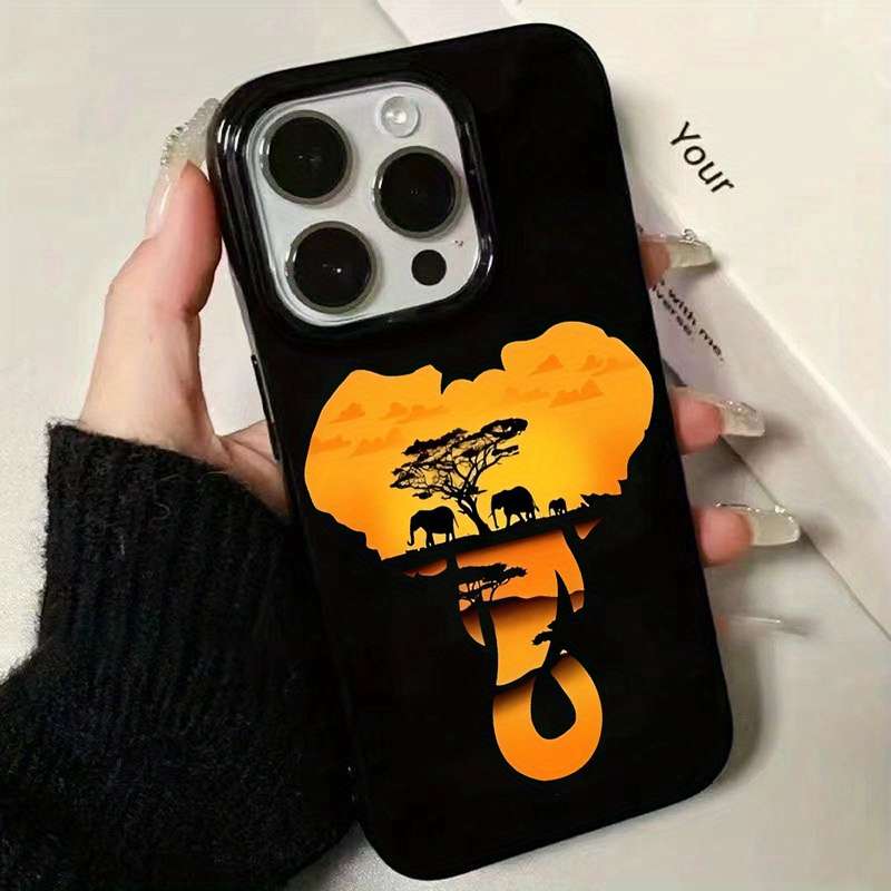 1Pc Black For iPhone XR Twilight Elephant Pattern Phone Case