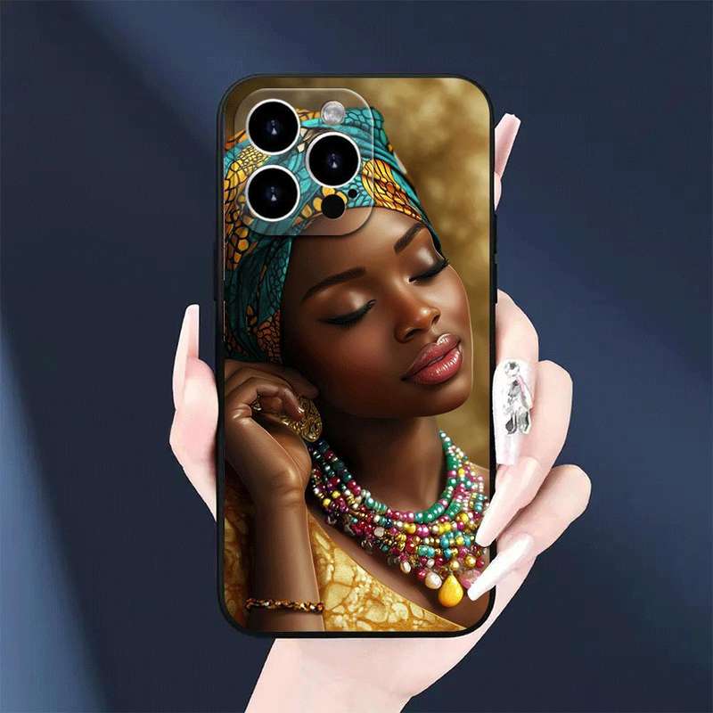 1Pc Black For iPhone 14 Plus Serene African Woman Phone Case
