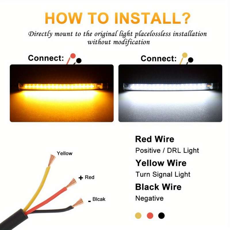 2pcs Flexible Switchback Dual-Color White & Amber Motorcycle LED Fork Turn Signal Bli