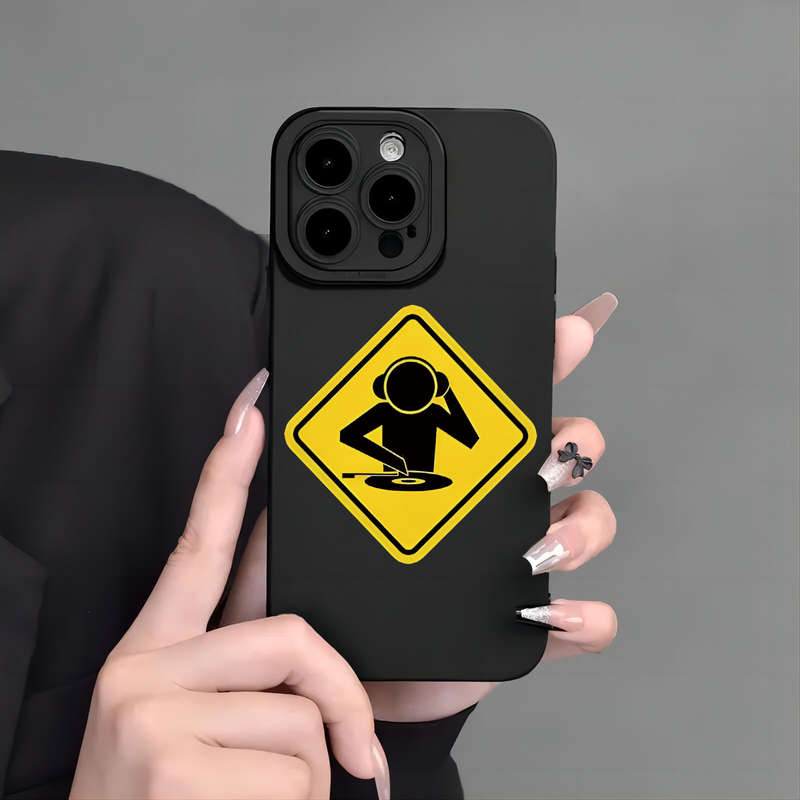 1Pc Black For iPhone XR Cartoon Safety Signs Phone Case