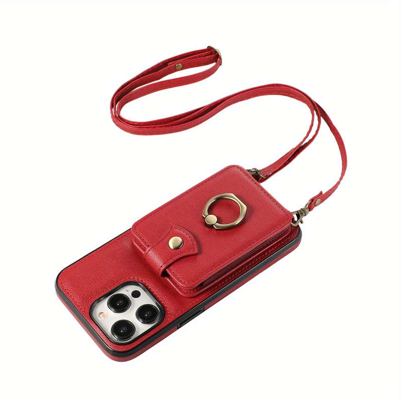 1Pc Red For iPhone 16 Pro Max Protective Case Wallet Phone Case
