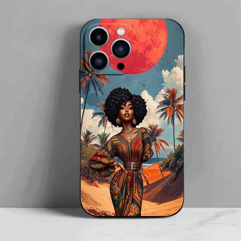 1Pc Black For iPhone 15 African Girl Phone Case