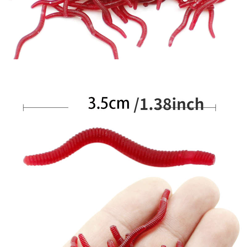 50pcs Simulation Soft Worm Lures Fake Red Earthworms Glowing Packaged Fishing Bait
