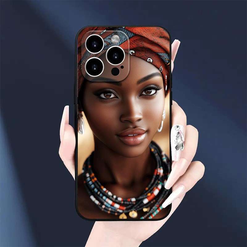 1Pc Black For iPhone 15 African Woman Phone Case