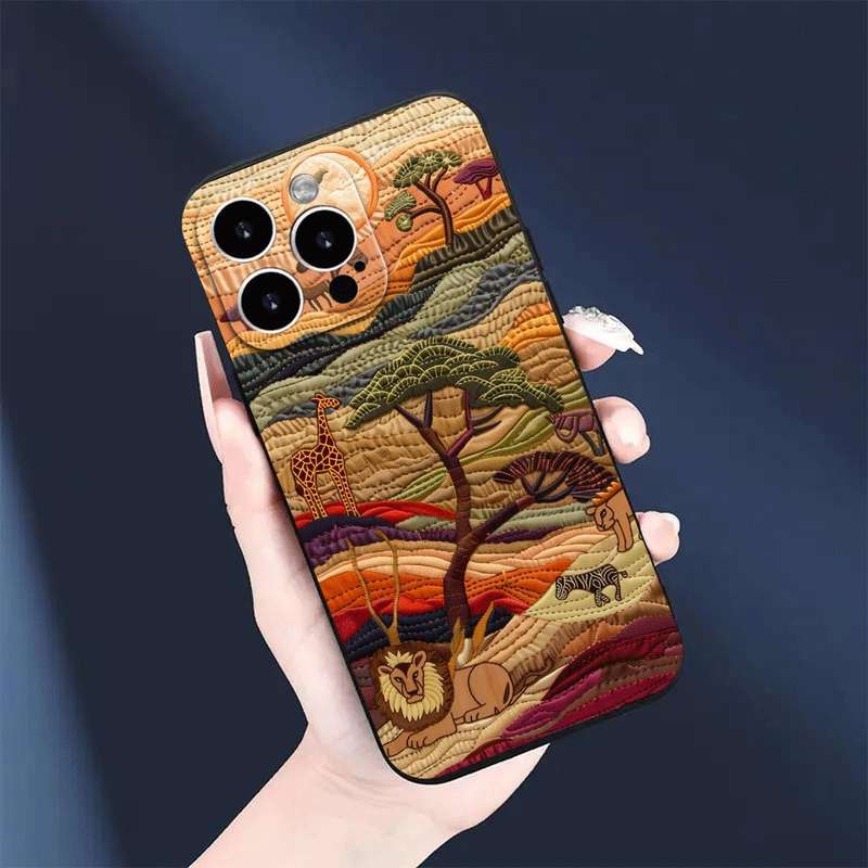 1Pc Black For iPhone 15 Pro Max African Wildlife Phone Case
