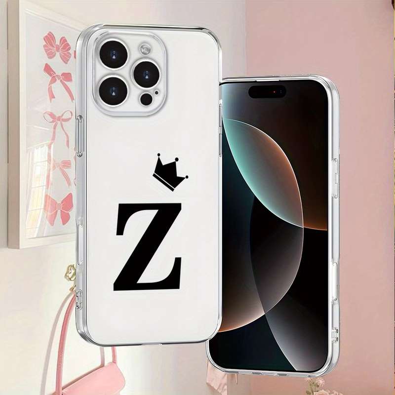 1Pc Transparent For iPhone 13 Pro Max Letter Z Black Crown Phone Case