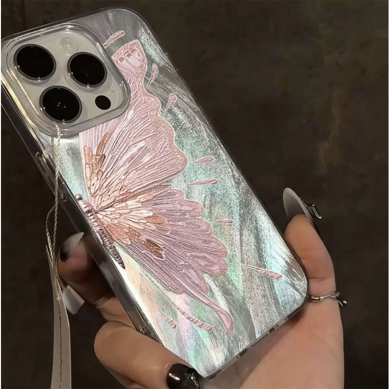 1Pc White For iPhone X XS Feather Like Pink Butterfly Phone Case