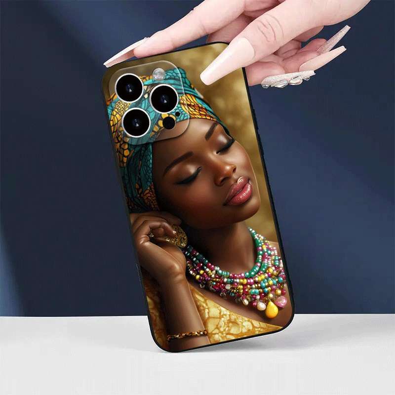 1Pc Black For iPhone 14 Plus Serene African Woman Phone Case