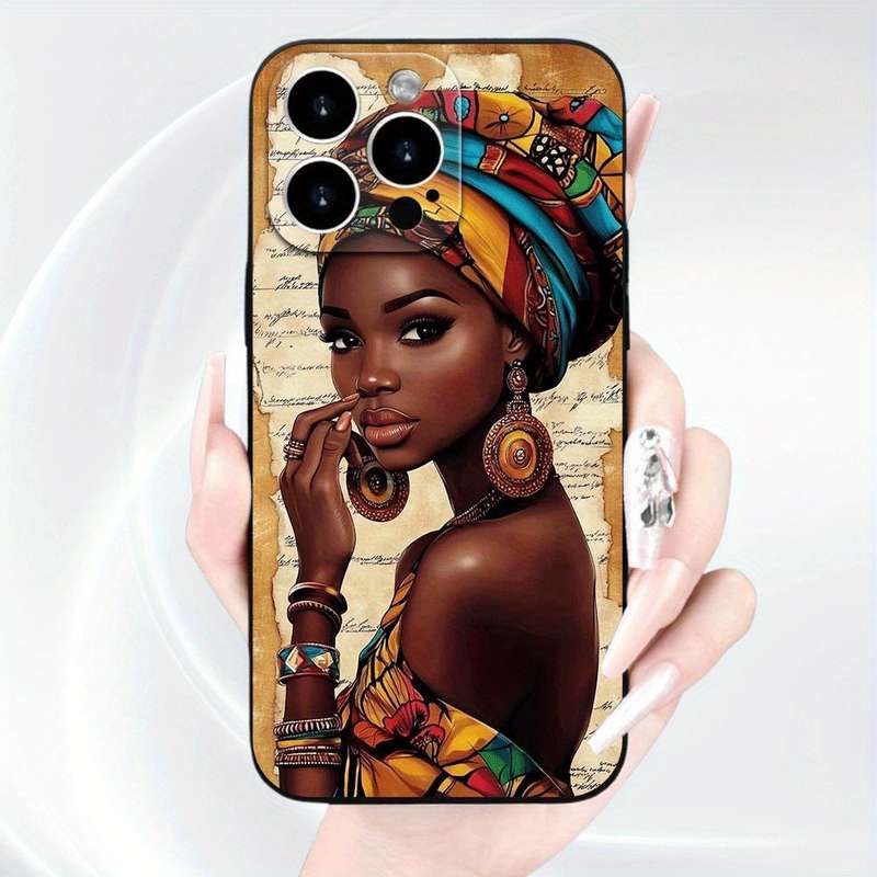 1Pc Black For iPhone 13 Pro Max African Woman Style Phone Case