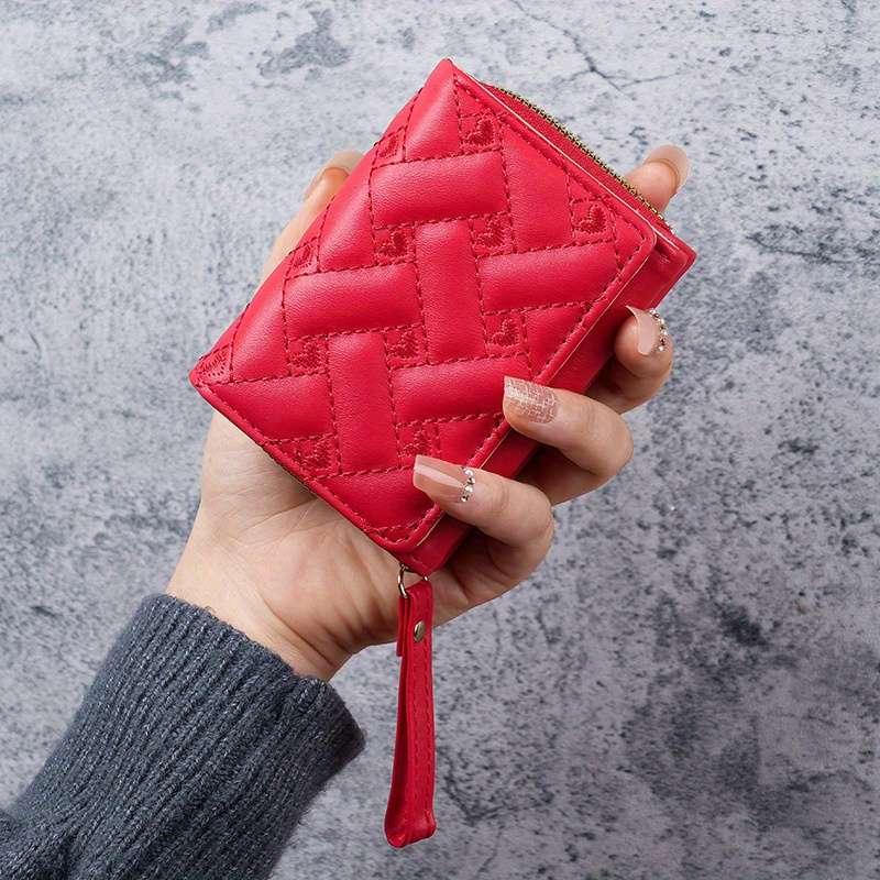 1pc New Korean Style Fashion Heart-Shaped Embroidered Women'S Short Zipper Wallet Clutch Solid Colo