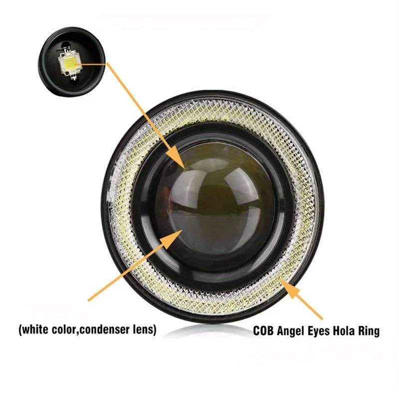 2pcs Car White LED Projector Angel Eyes Ring Light Lamp 3.5inch with Bracket Lamp