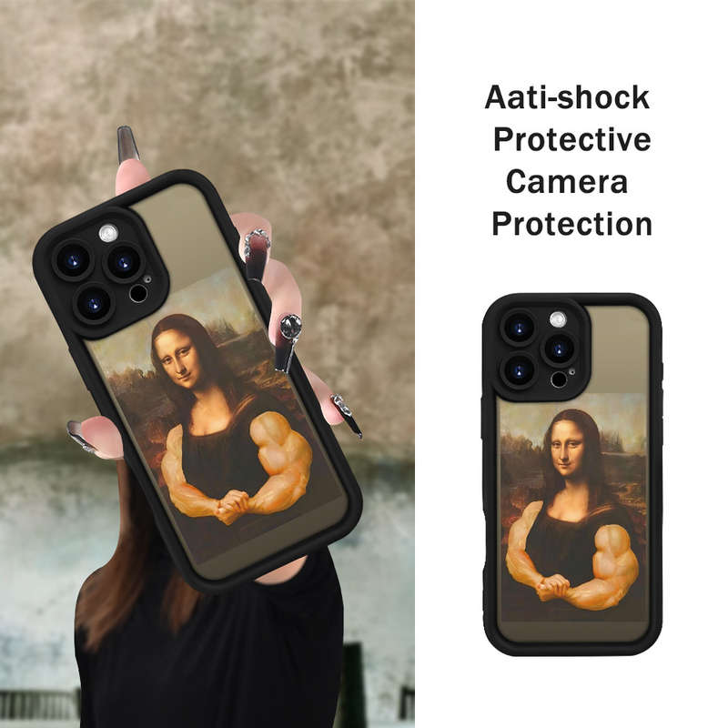 1Pc Black For iPhone 12 Muscle Mona Lisa Phone Case