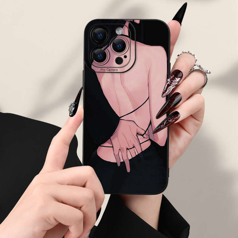 1Pc Black For iPhone XR Back View Pattern Phone Case