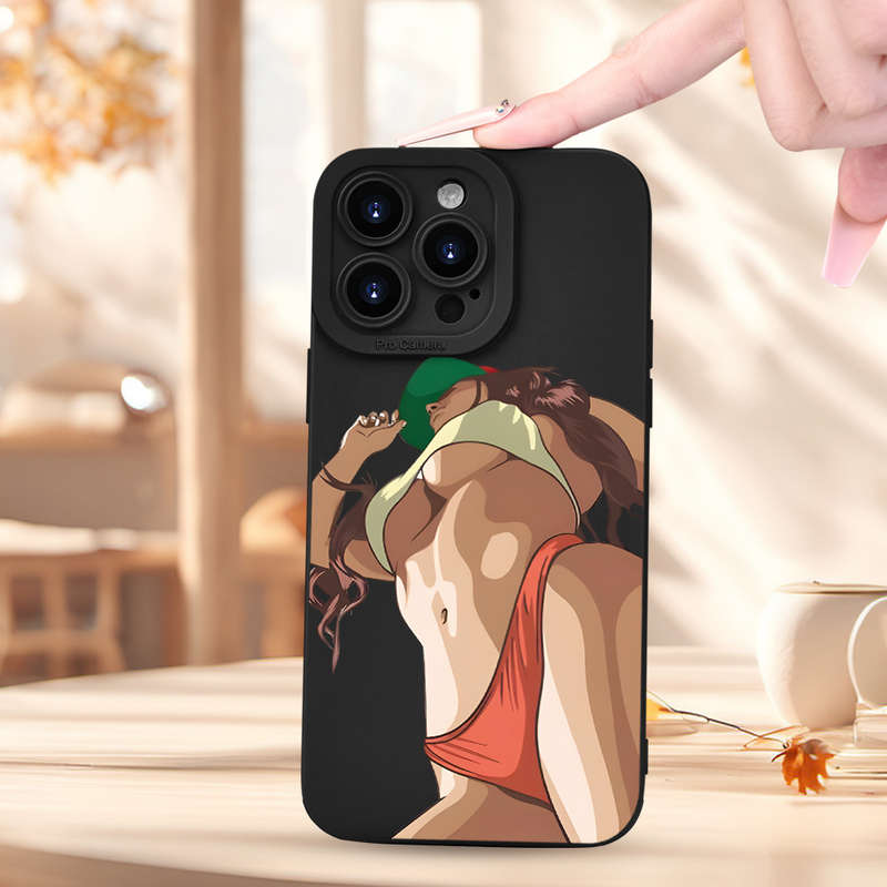 1Pc Black For iPhone 13 Mini Trendy Patterned Phone Case