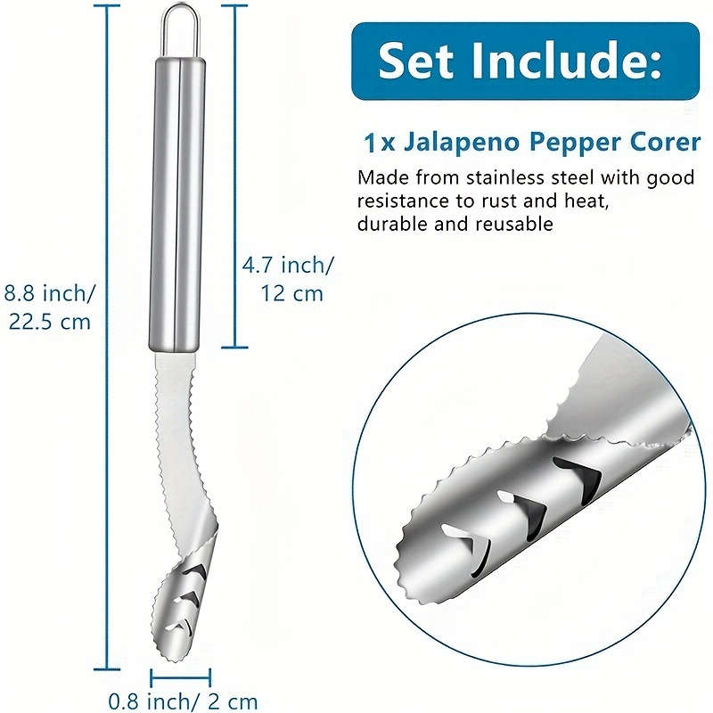 1pc Stainless Steel Peppers and Vegetables Corer Multi-Functional Serrated Kitchen Tool for R