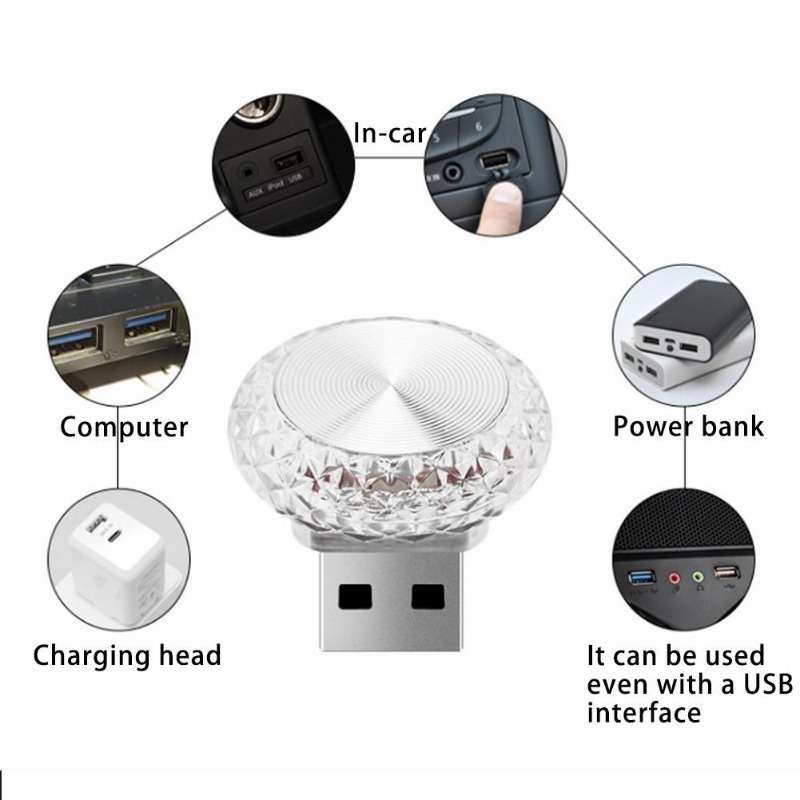 1pc Portable Car USB Ambient Light Mini LED Decorative Atmosphere Lamps for Auto Inte