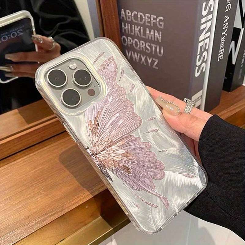 1Pc White For iPhone X XS Feather Like Pink Butterfly Phone Case