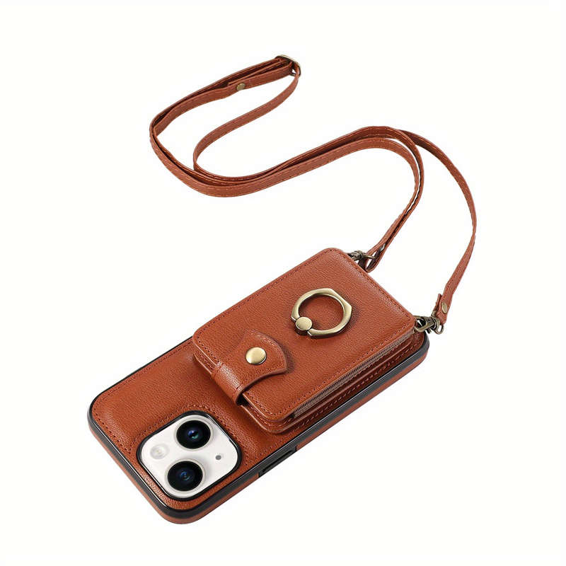 1Pc Brown For iPhone 14 Plus Protective Case Wallet Phone Case