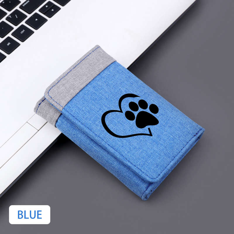 1pc Love Paw Print WalletTri-Fold Canvas Credit Card Holder Coin Purse with Heart Paw Print