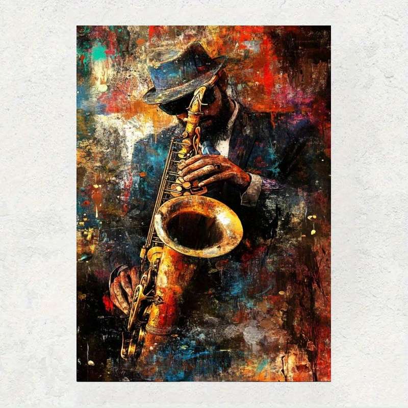 1pc  Vibrant Saxophone Player Canvas Wall Art Expressive Musician Poster for Home Decor High-