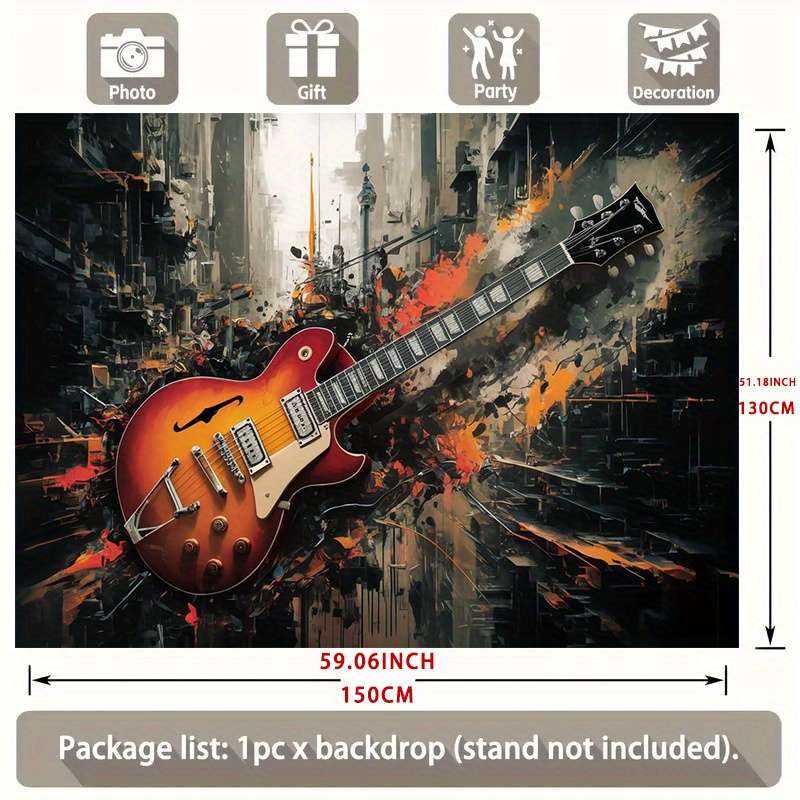 1pc  Modern Abstract Guitar Party Banner Vibrant Electric Guitar Design with Urban Backdrop P