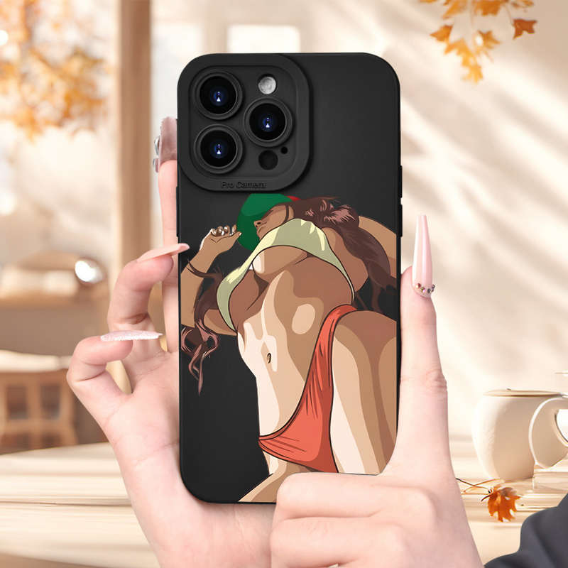 1Pc Black For iPhone 13 Mini Trendy Patterned Phone Case