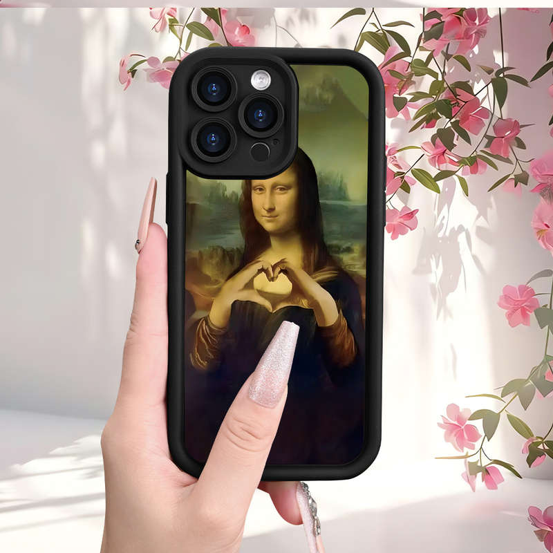 1Pc Black For iPhone XR Love Mona Lisa Heart Phone Case