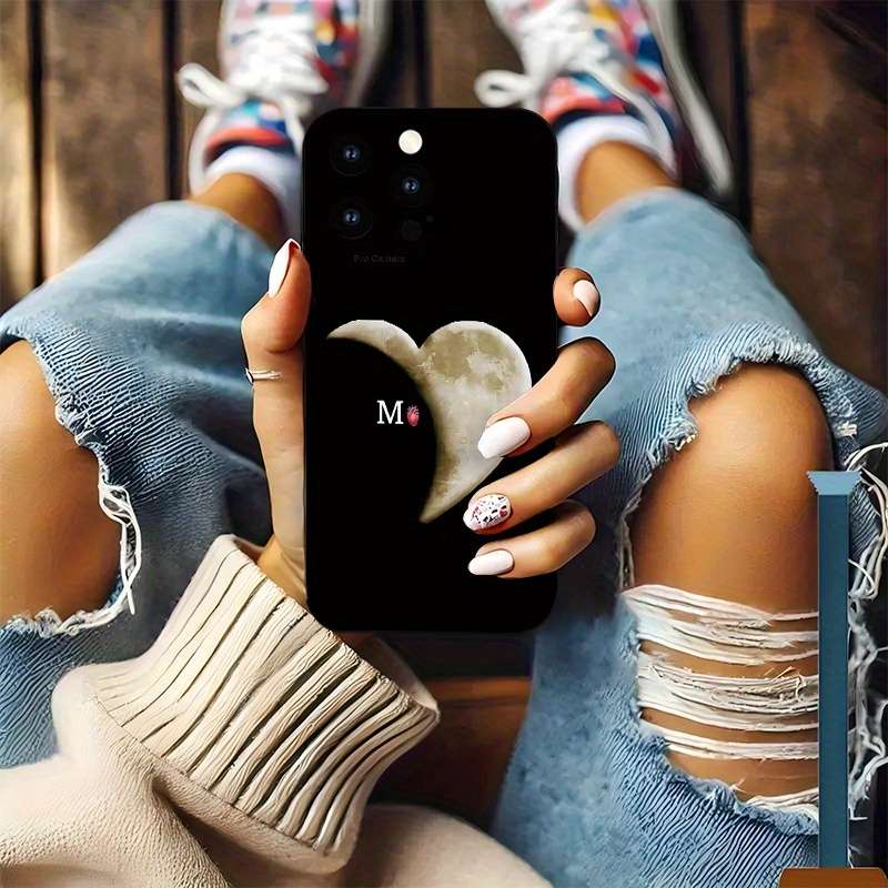 1Pc Black For iPhone XS Max Moon Letter M Pattern Phone Case