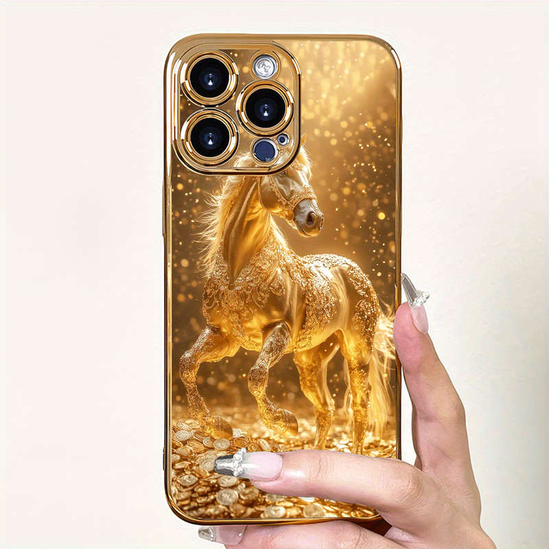 1Pc Golden For iPhone 12 Pro Max Golden Coin And Horse Phone Case
