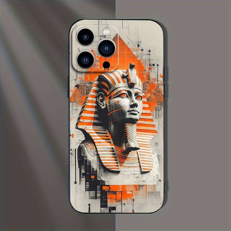 1Pc Black For iPhone 15 Pro Max Egypt Cartoon Pattern Phone Case