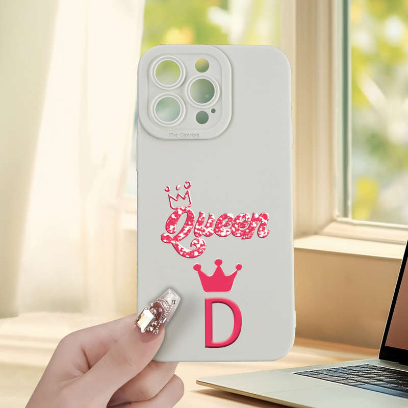 1Pc Ivory White For iPhone 7 8 SE2 SE3 Letter D Design Phone Case