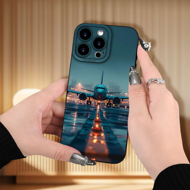 1Pc Black For iPhone 14 Plus Airplane Pattern Phone Case