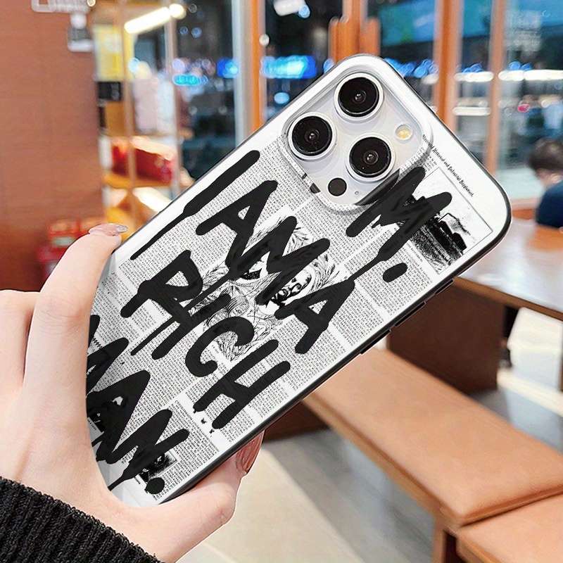 1Pc Black For iPhone XR Newspaper Style Phone Case